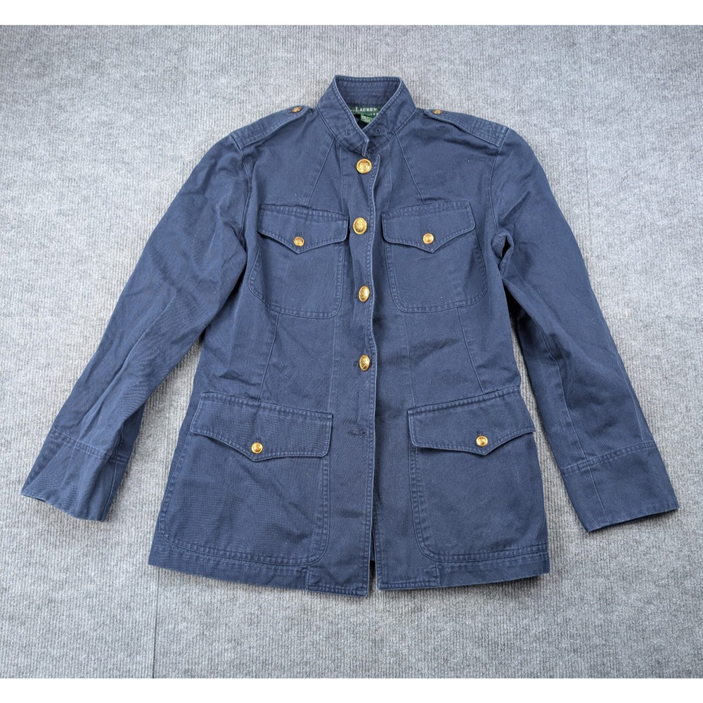 Ralph Lauren Military Jacket Womens 6 Blue Nautical Vintage Officer Gold Buttons